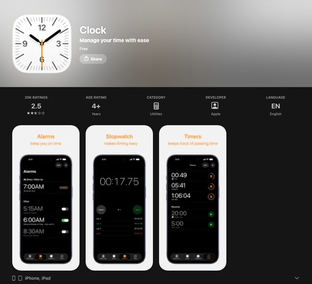 Apple Clock on the App Store, 16 October 2026