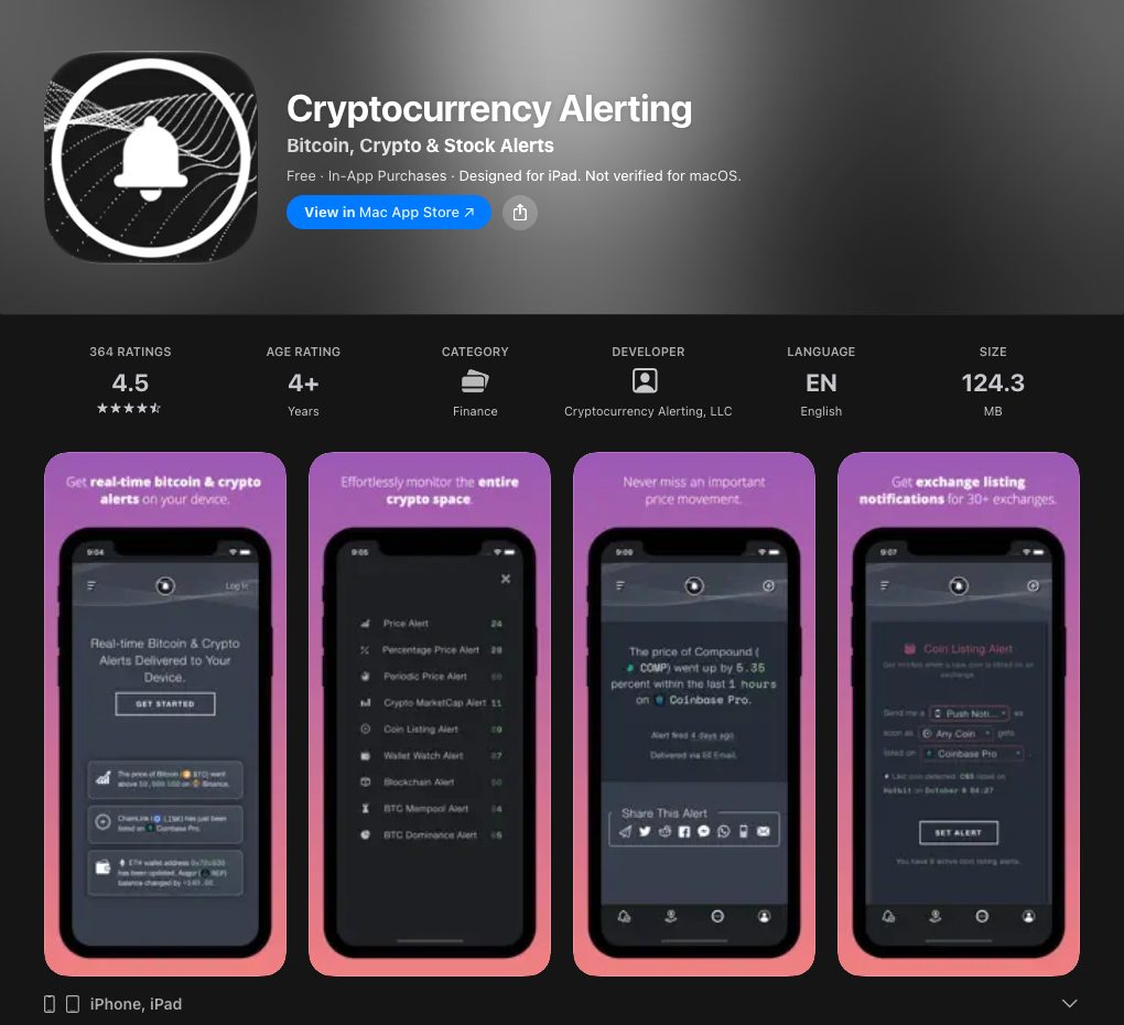 Cryptocurrency Alerting on the App Store, 16 October 2026