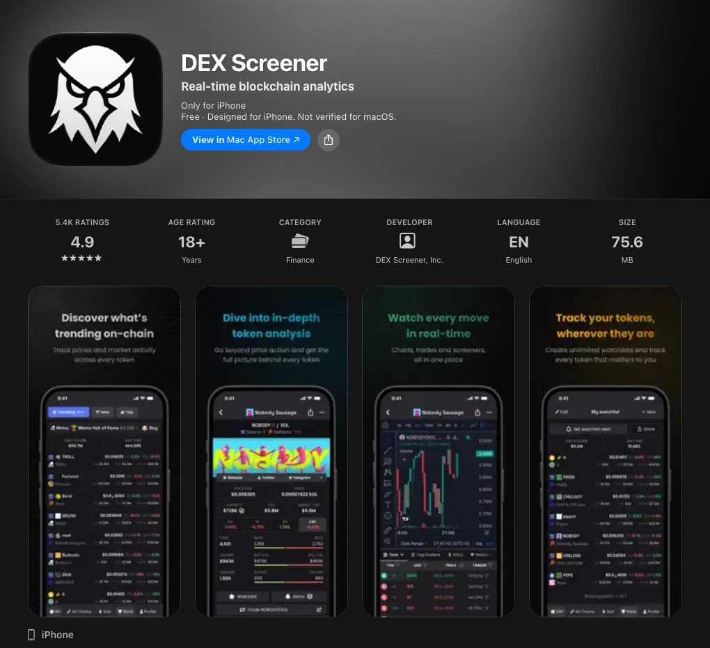 DEX Screener on the App Store, 16 October 2026