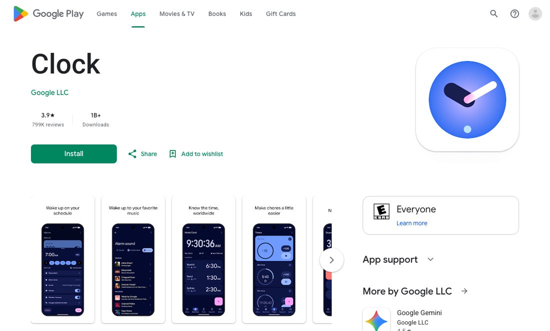 Google Clock on Google Play, 16 October 2026